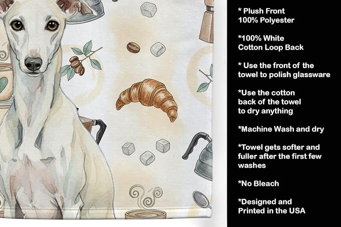 Caroline's Treasures White Whippet Coffee Bar Kitchen Towel Velour Plush Front - Image 4