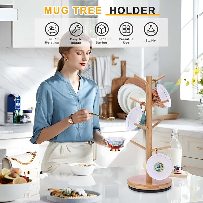 Mug Holder Tree, Upgraded 360° Rotated 8 Hooks Coffee Mug Holders - Image 2