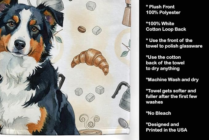 Caroline's Treasures Black Tri American Shepherd Coffee Bar Kitchen Towel - Image 4