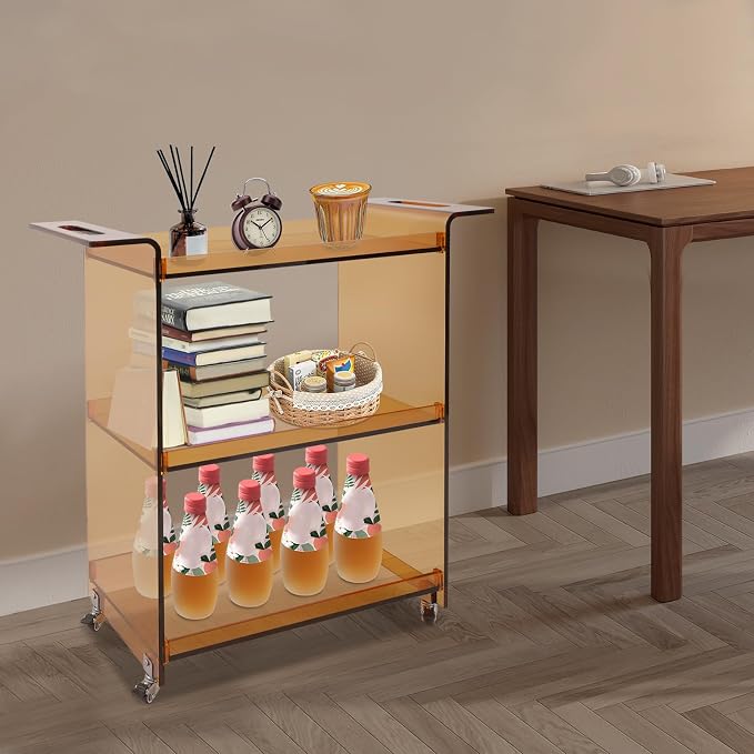 Acrylic Rolling Serving Cart, 3 Tier Clear Bar Cart, Acrylic Serving Storage - Image 4