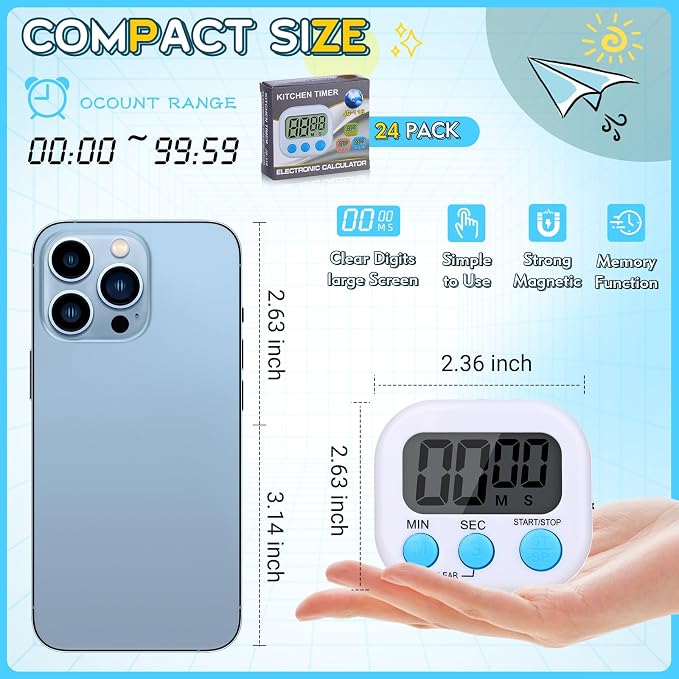 Mwellewm 24 Pcs Digital Timers for Classroom Kitchen Timers for Cooking Small - Image 4