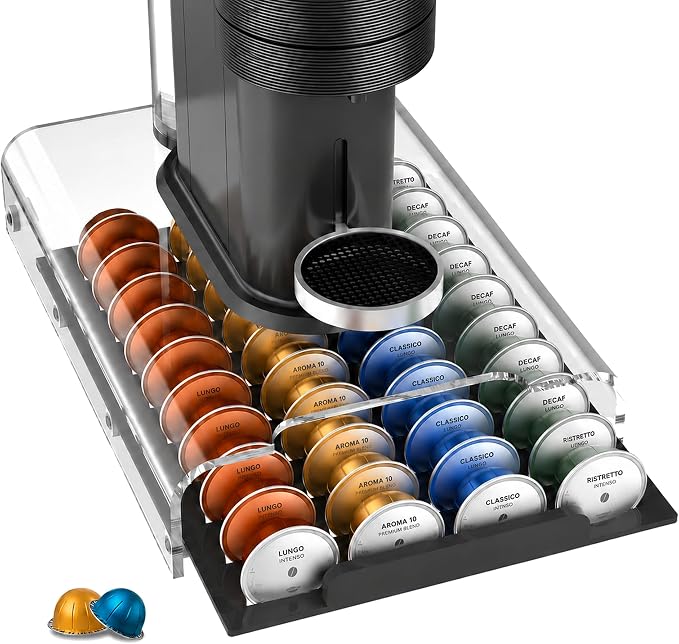 Upgraded Coffee Pod Holder for Nespresso Vertuo Pods, Smooth Gliding Roller & by Korvichi