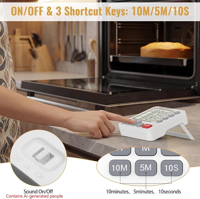 Digital Dual Kitchen Timer, 4 Channels Independent Countdown Timer, Large - Image 6