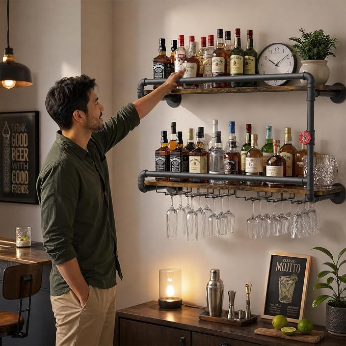 Merapi Rustic Wall Mounted Wine Rack - Image 6