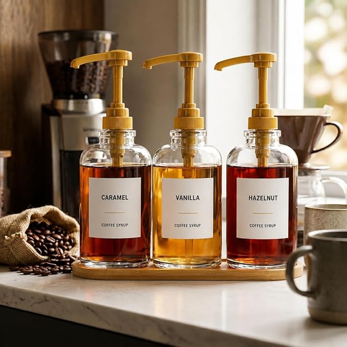 Coffee Syrup Dispenser for Coffee Bar, Glass Syrup Bottle - Image 4