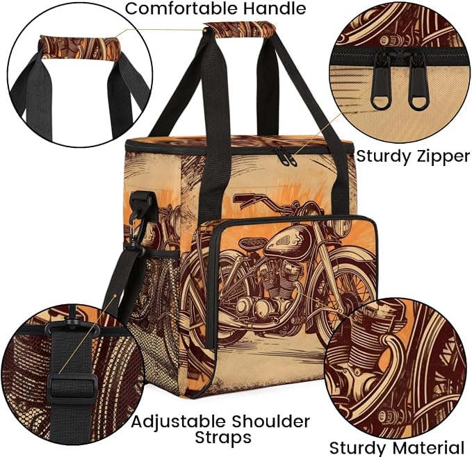 Cool Travel Coffee Maker Carrying Bag Vintage Motorcycle Large Organizer - Image 6