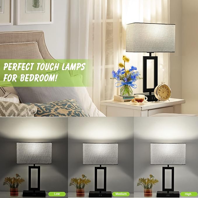 Touch Control Bedside Lamps for Bedrooms Set of 2 Table Lamps for Nightstand - Image 2