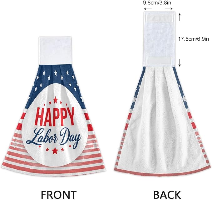 Happy Labor Day Kitchen Hanging Towel 12 x 17 Inch USA Stars Flag Bath Hand Tie - Image 4