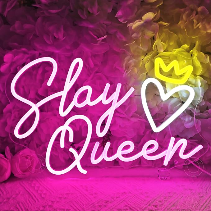 SYLHOME Slay Queen Led Neon Light Sign Heart Crown Bedroom Girls Game Room Cool by SYLHOME