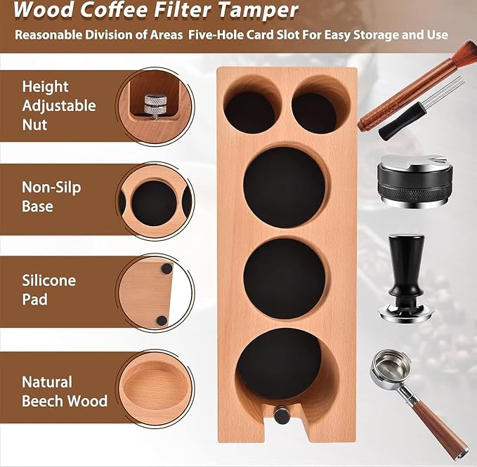 Espresso Accessories Kit 5-PCS Including 51mm Wooden Portafilter Station - Image 3