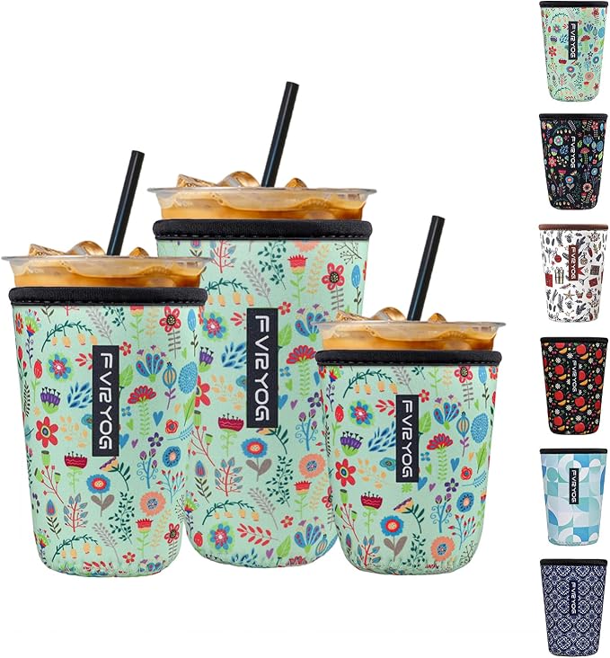 3 Pack Reusable Insulated Neoprene Iced Coffee Sleeves & Coffee Cup Holder by Fvryog