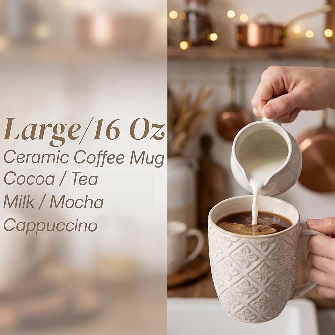 Coffee Mugs 16 Oz, Ceramic Coffee Mugs Set of 4, Large Embossment Cups - Image 2