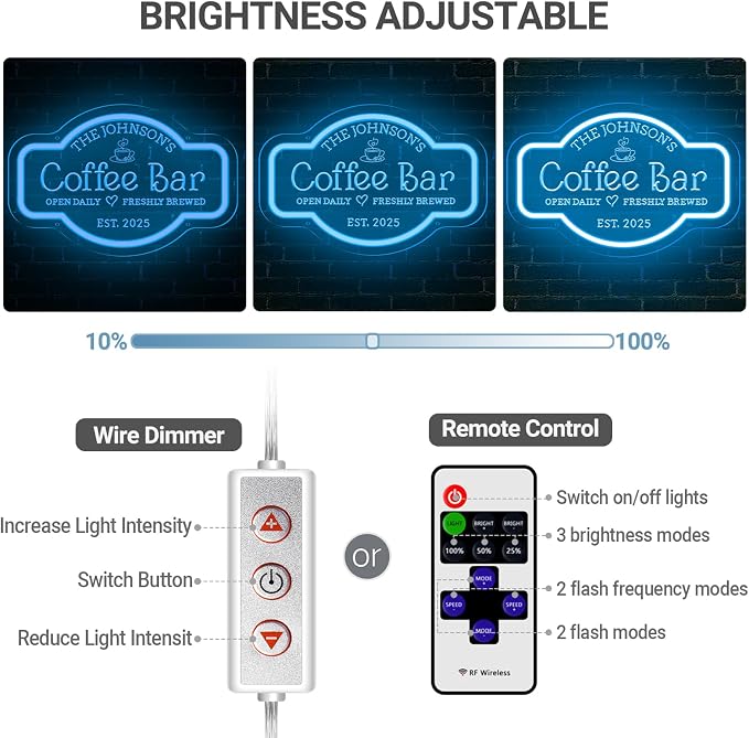 Large Personalized Coffee Bar Neon Sign, Dimmable Custom Coffee LED Neon Light - Image 6