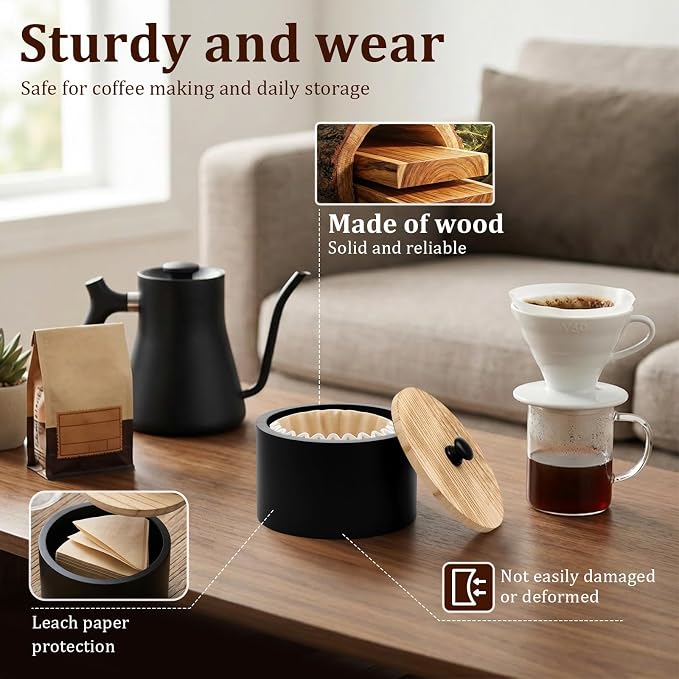 Coffee Filter Holder, Wooden Large Capacity Rustic Coffee Filter Storage Case - Image 3