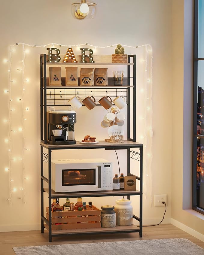 VASAGLE Bakers Rack with Power Outlet, Microwave Stand, Kitchen Tall Utility - Image 9