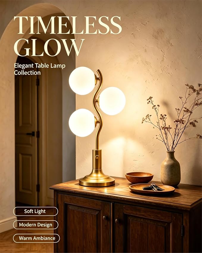 Lightdot Mid Century Globe Table Lamp Dimmable Modern 3 Lights Gold Desk Lamp - Image 3