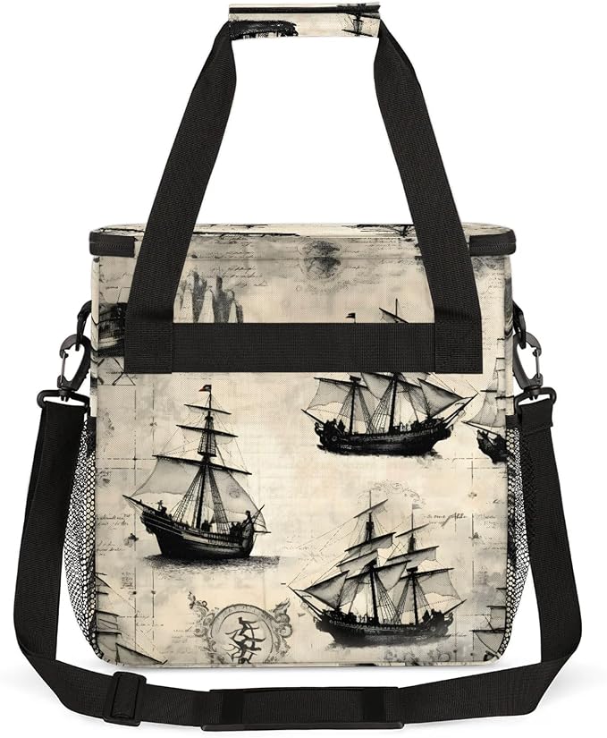 Vintage Pirate Ship Coffee Maker Carring Bag, Large Insulated Storage Organizer - Image 5