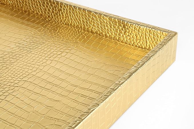 HofferRuffer Extra Large Square Serving Tray, Elegant Faux Leather Ottoman Tray - Image 8