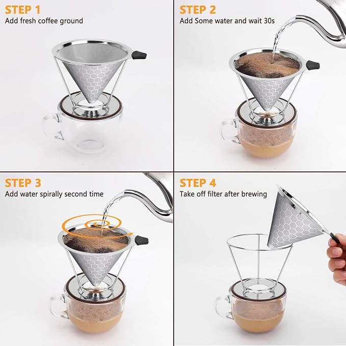 Pour Over Coffee Dripper, Reusable Stainless Pour Over Coffee Maker for - Image 5