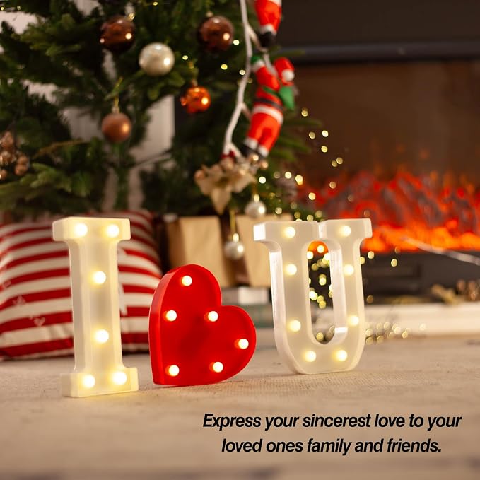 I Love You LED Marquee Letter Lights, Warm White Light Up Marquee I Love U - Image 4