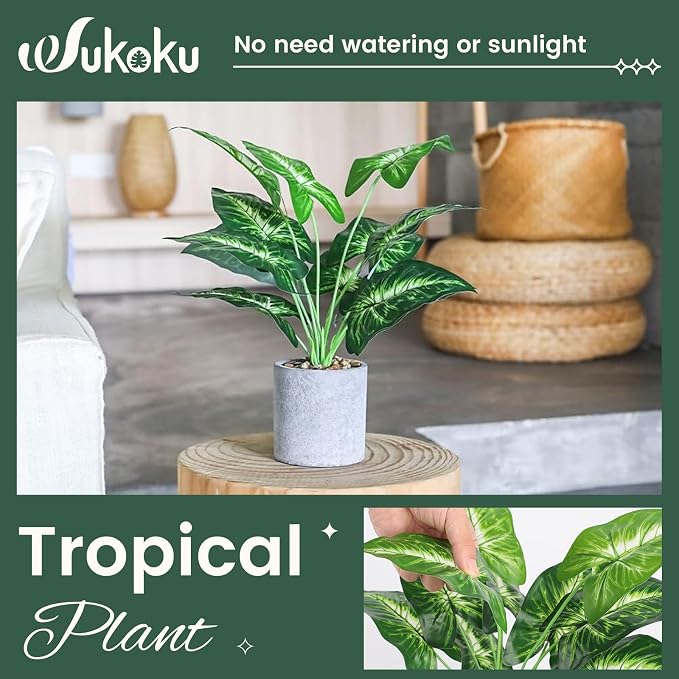 16" Small Fake Plants Artificial Tropical Faux Plants Indoor Desk Plant - Image 2