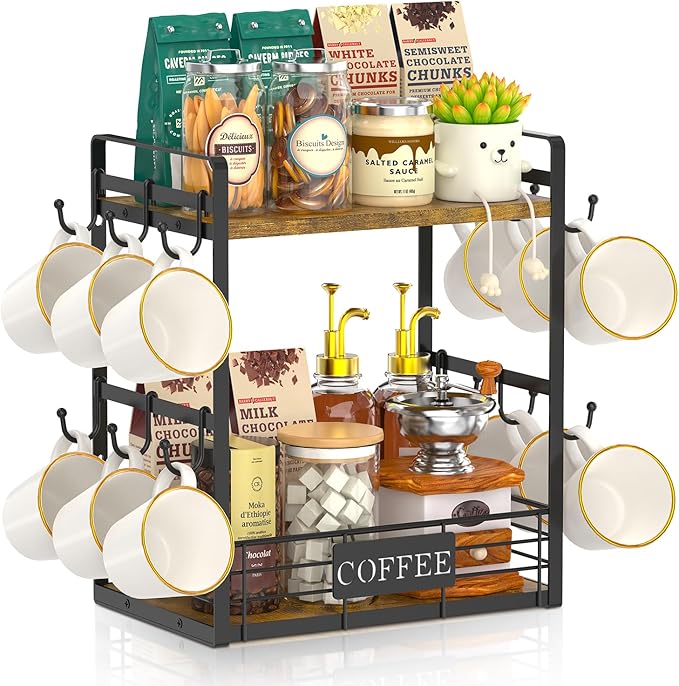 EsLuker.ly Coffee Mug Cup Holder Tree Bar Station Organizer, 2 Tier Mug Stand by EsLukerly