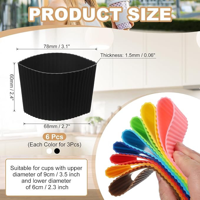 uxcell 6Pack Coffee Cup Sleeves, Reusable Silicone Heat Resistant Cup - Image 2