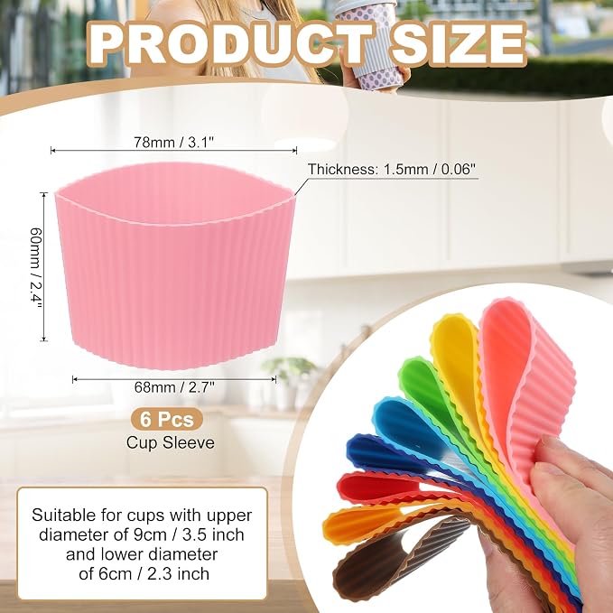 uxcell 6Pack Coffee Cup Sleeves, Reusable Silicone Heat Resistant Cup - Image 2