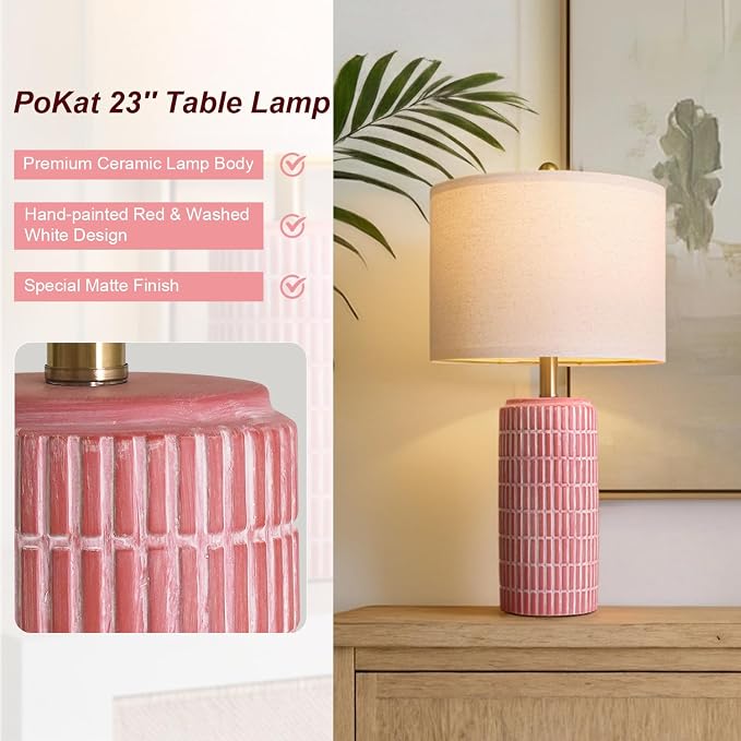 PoKat 23" Ceramic Table Lamps for Living Room, Farmhouse Bedside Lamps Set of 2 - Image 3