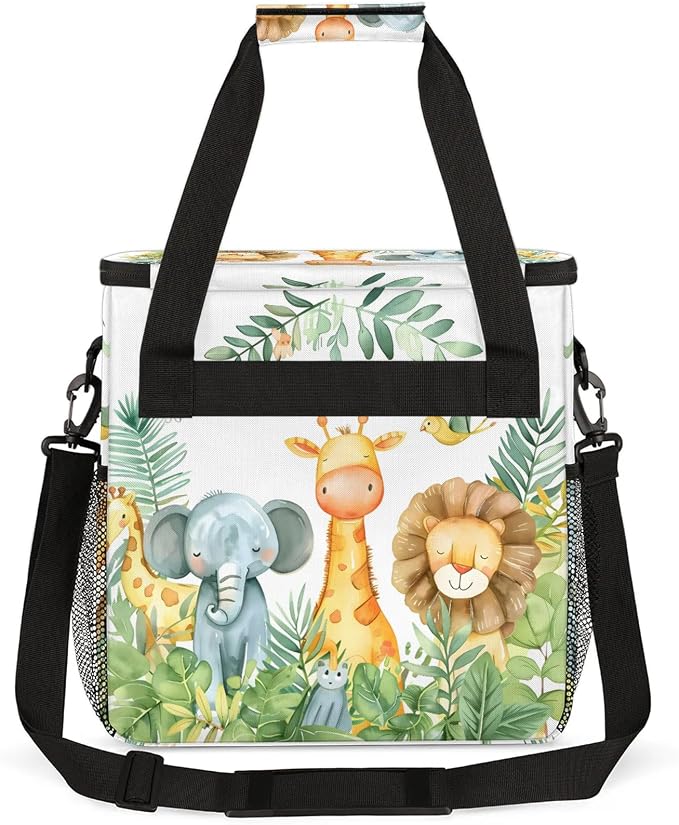 Elephant Giraffe Lion Cute Animals Coffee Maker Carring Bag, Large Insulated - Image 5