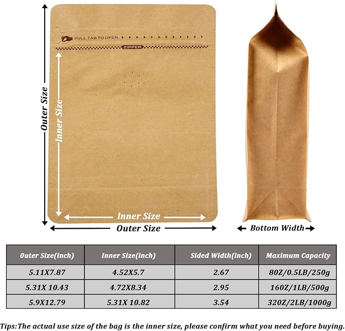 Coffee Bags with Valve Kraft Paper High Barrier Aluminum Foil Flat Bottom - Image 4