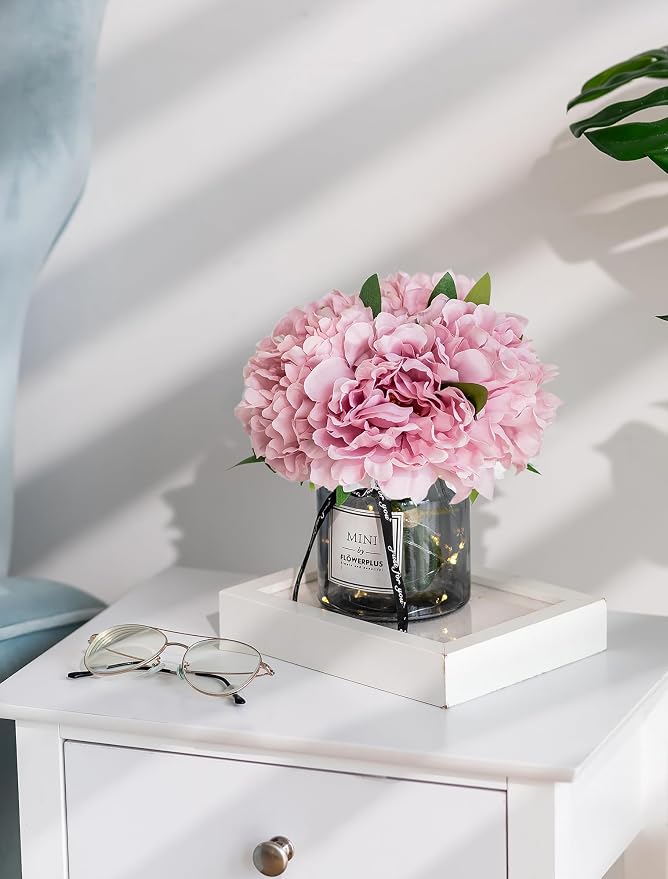BLOSMON Pink Artificial Flowers in Vase: Fake Hydrangea - Image 4