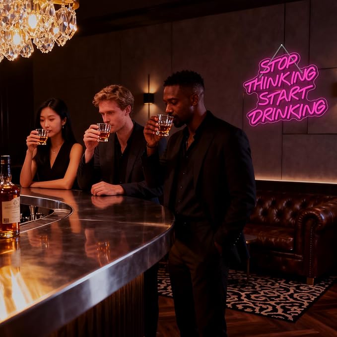 Stop Thinking Start Drinking Neon Sign Pink Led Neon Signs Letter Neon Lights - Image 2