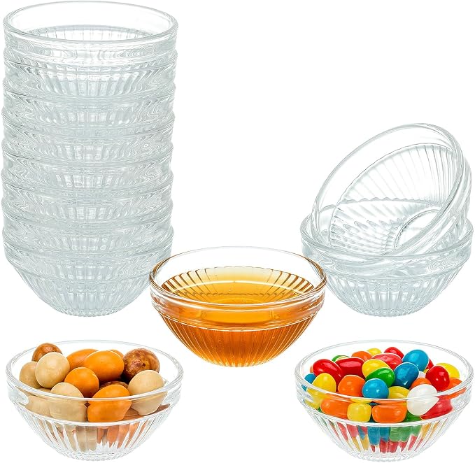 10 Set Mini Glass Prep Bowls, 2.5oz Ribbed Small Bowls Stackable Ingredient by PARBEE