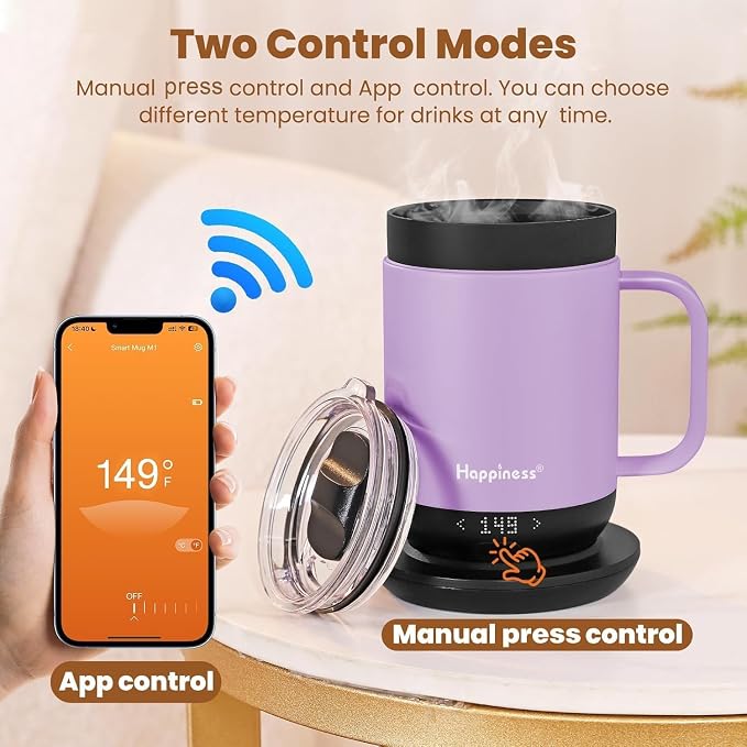 Happiness Smart Heated Coffee Mug, Rechargeable Electric Self Heating - Image 5