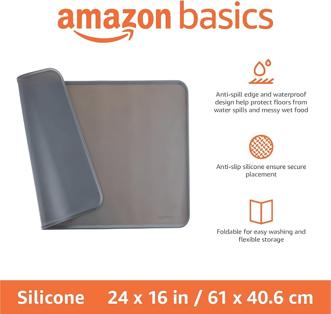 Amazon Basics Waterproof Non-Slip Silicone Pet Food and Water Bowl Mat - Image 2