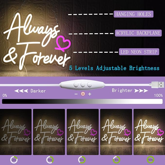 Always Forever Neon Sign Warm White Neon Light Sign, Letters Wedding Led Neon - Image 3