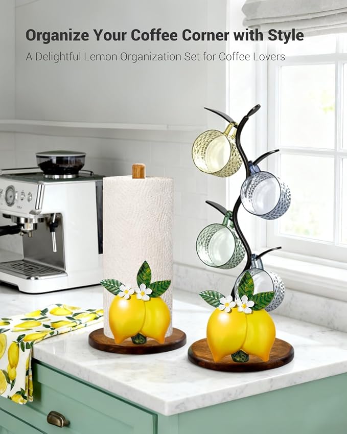 GAJ Lemon Mug Holder Tree Coffee Cup Holder, Countertop Yellow Lemon Themed - Image 7