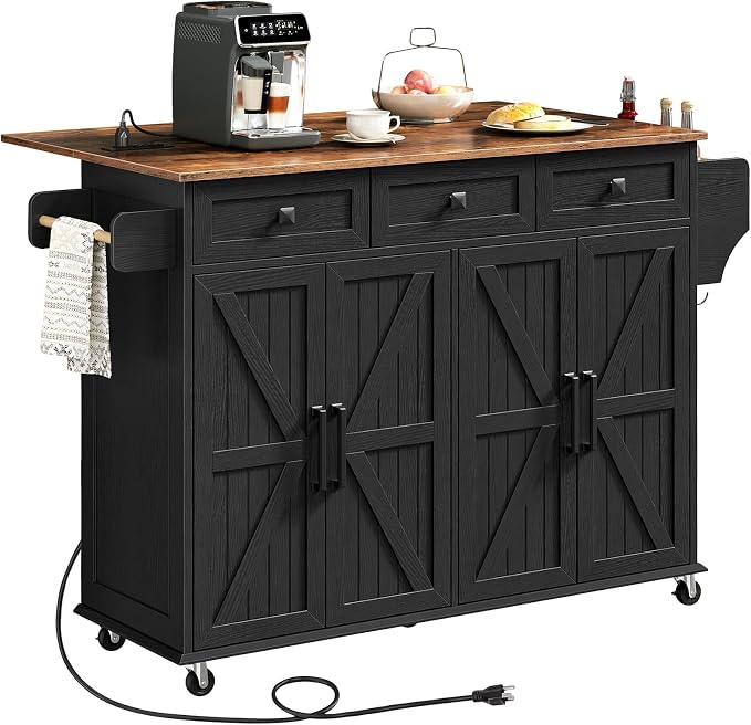 RALGEND Kitchen Island with Drop Leaf & Power Outlet, Rolling Kitchen Island - Image 9