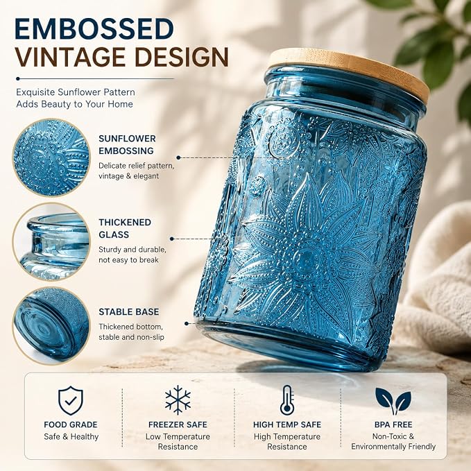 ANSQU 4-Pack Vintage Glass Canisters, 23.7 Fl oz Candy Jars - Image 3