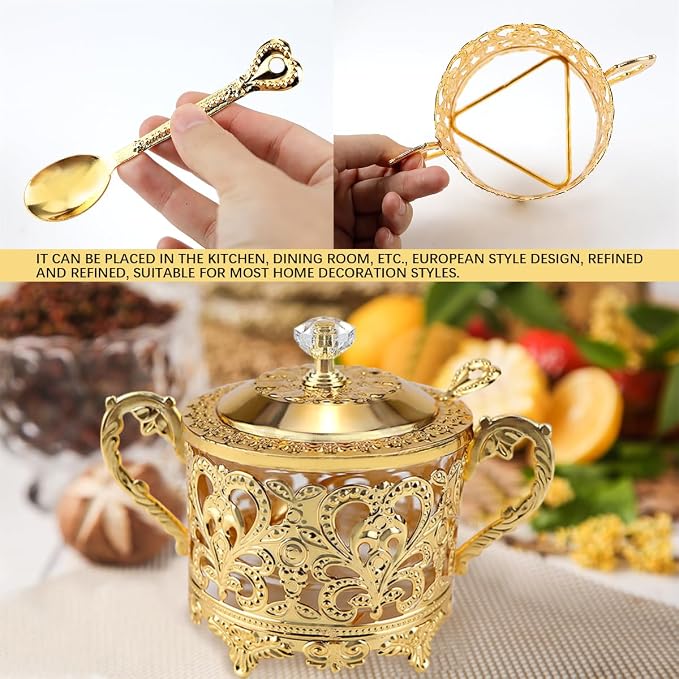 Glass Sugar Bowl with Lid and Spoon Vintage Kitchen Food Canister Condiment Pot - Image 6