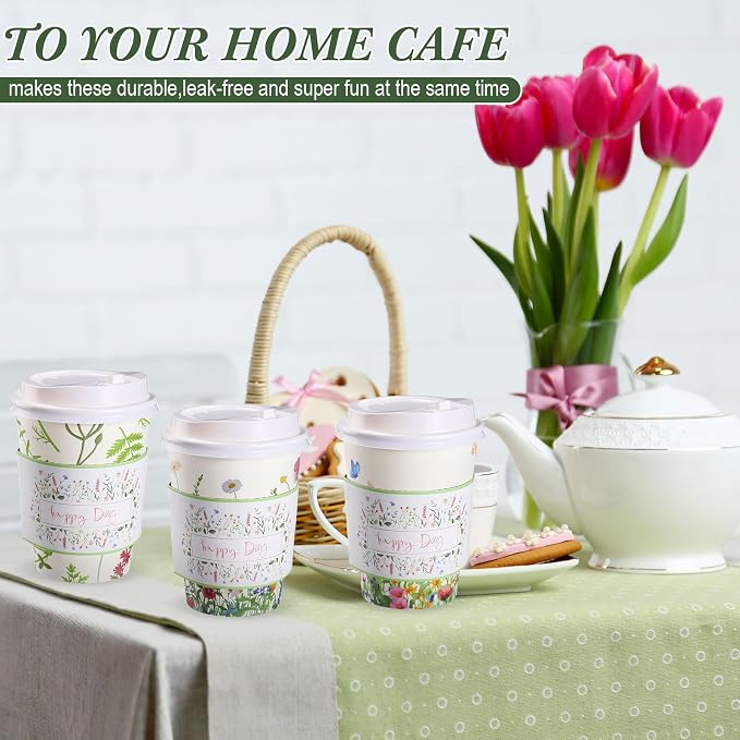 Remerry 100 Pcs 12oz Floral Disposable Coffee Cups - Image 6