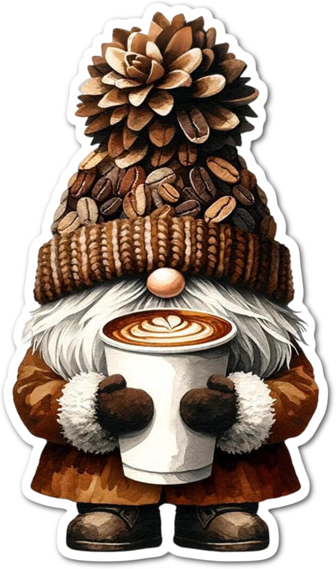3.5" Coffee Gnome Bean latte brew Laminated Laptop Sticker Iced Coffee Brew by Handmade
