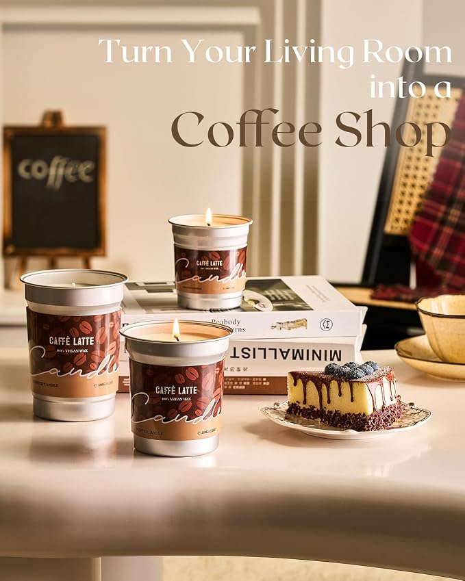 M&SENSE Coffee Candles Latte Scented, Soy Wax 12.3oz | 75 Hours Long Lasting - Image 2