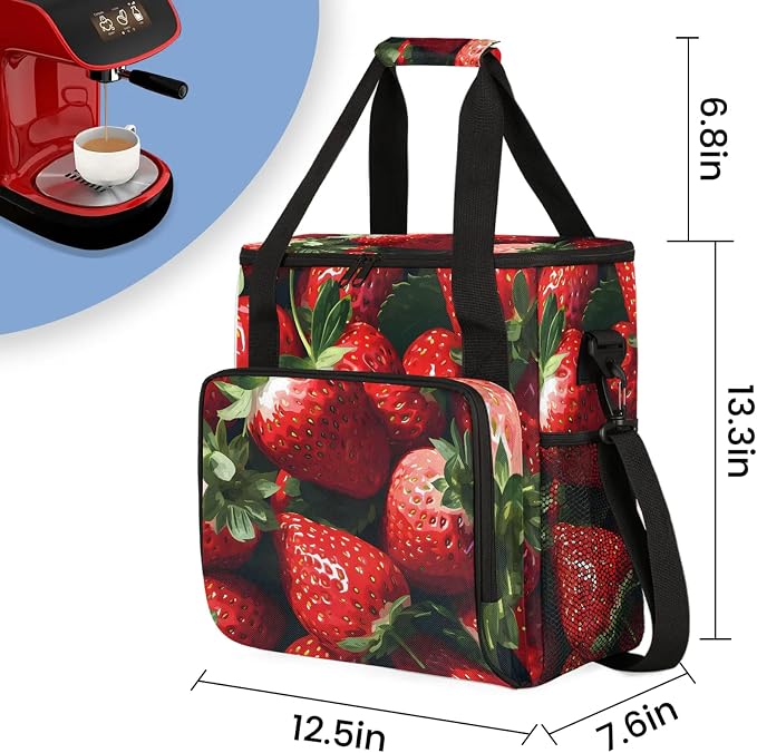 Fresh Strawberries Coffee Maker Carring Bag, Large Insulated Storage Organizer - Image 2