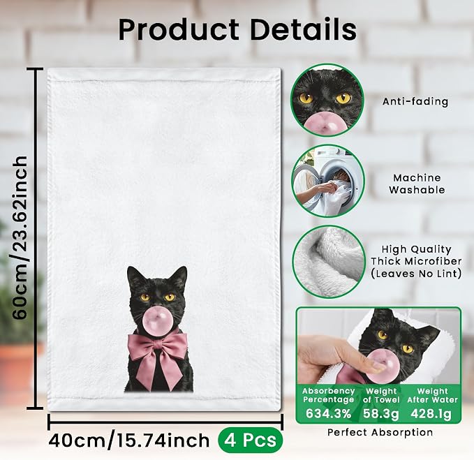 CUTHOLLOW Cute Funny Black Cats Decorative Kitchen Towels Set of 4, - Image 2