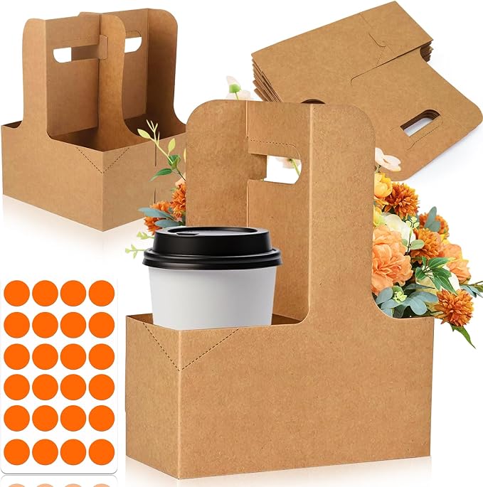 2 Cup Drink Carrier with Handle, 12 Pack Disposable Coffee Cup Carrier by Wanateber