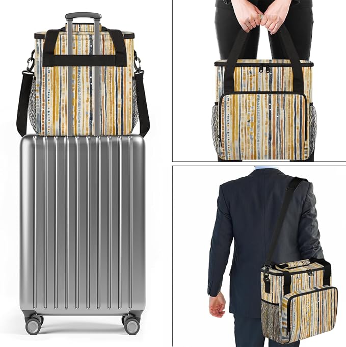 Boho Striped Travel Coffee Maker Carrying Bag Stripe Geometric Large Organizer - Image 7