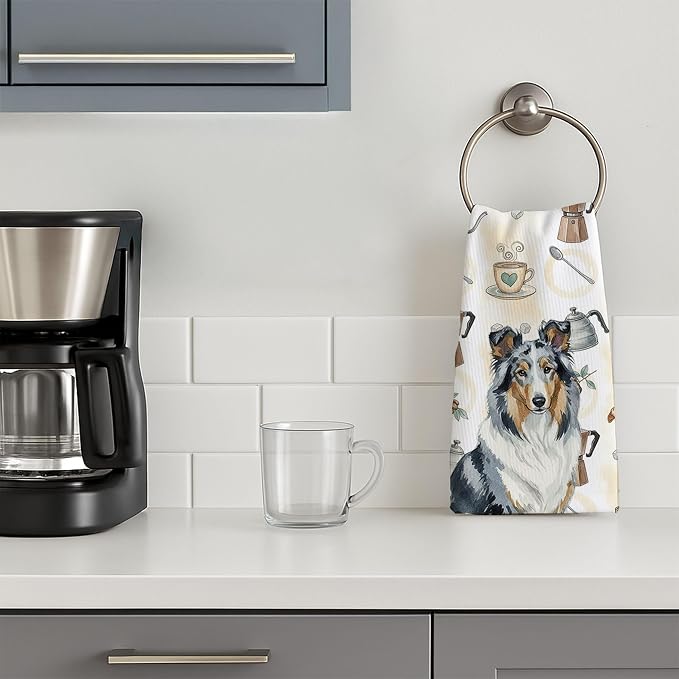 Caroline's Treasures Blue Merle Collie Coffee Bar Kitchen Towel Velour Plush - Image 3