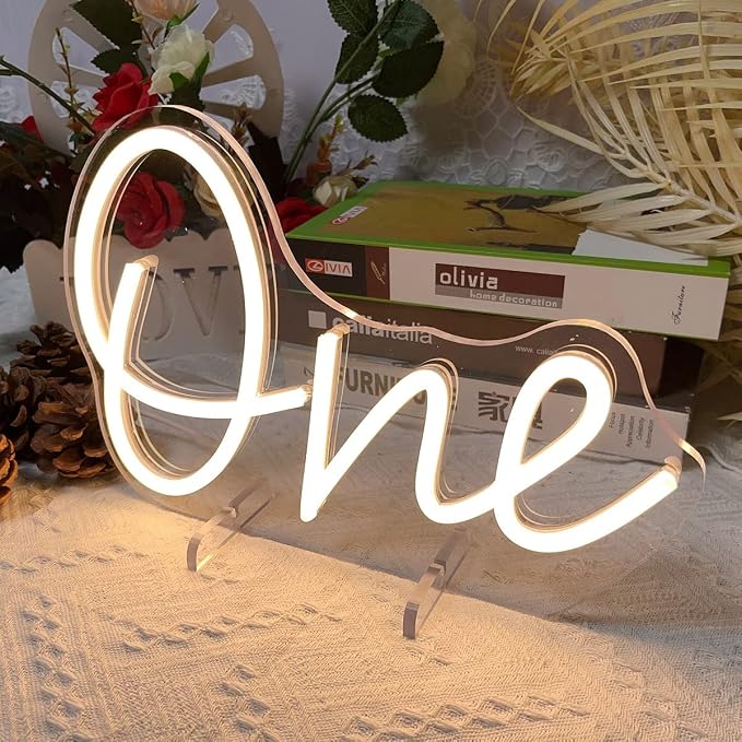 One Year Old Birthday Table Number Neon Sign Desk Lamp Night Light Wedding - Image 6